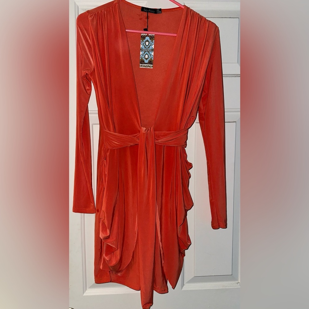 Petite Plunge Orange Bodycon Dress